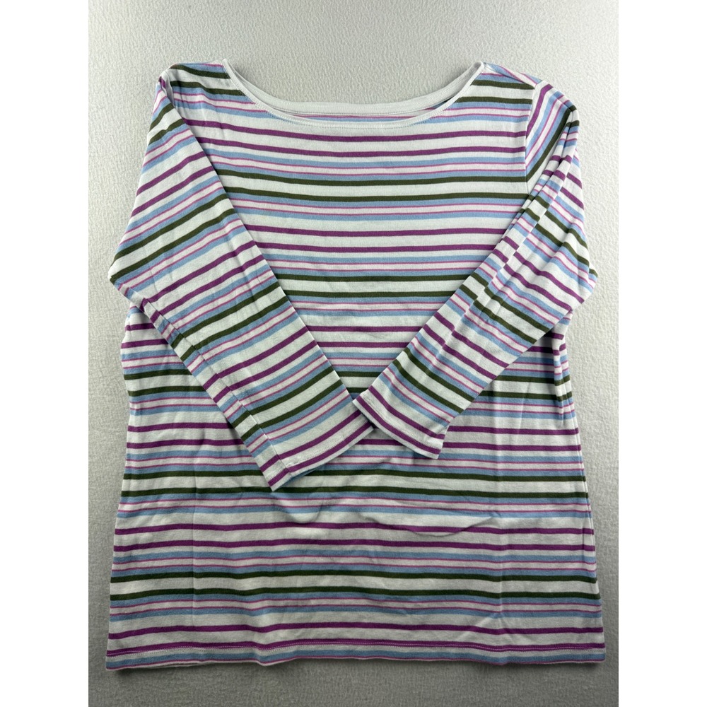 Talbots Tee Plus 1X Womens Striped 3/4 Sleeve Cotton Boat Neck Top Multicolor